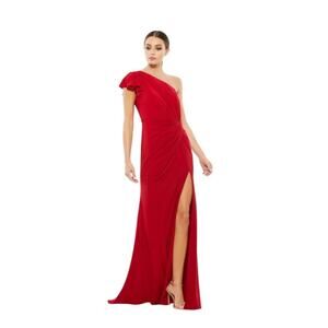 NWT 67858 Ieena for MacDuggal Red One shoulder faux wrap dress size 10